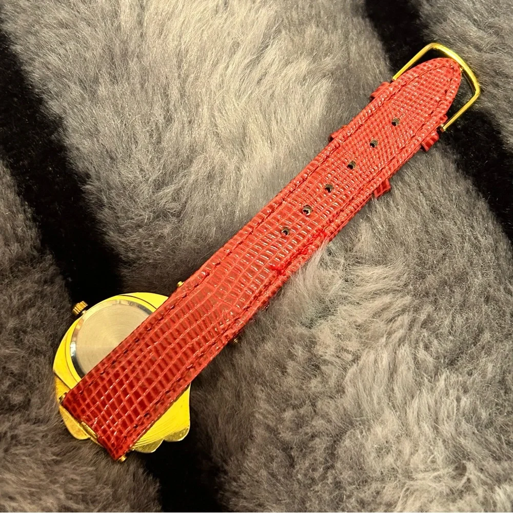 Rare Vintage 80s Emspritt red croc genuine leather band watch